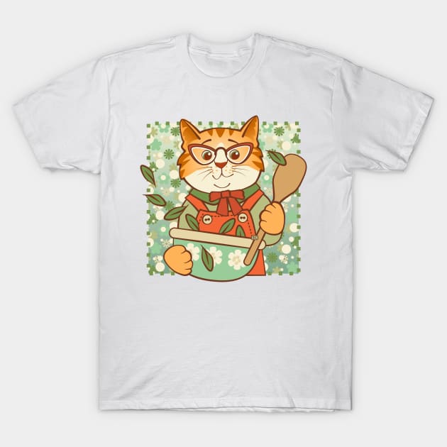 Ginger Cat Cooking T-Shirt by Sue Cervenka